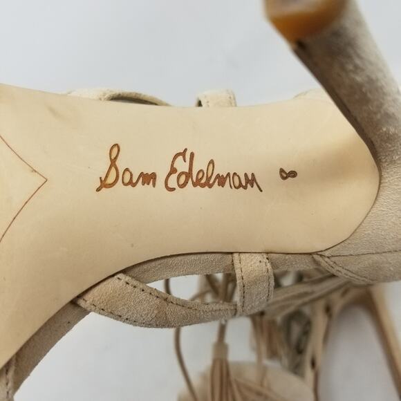 Sam Edelman Beige Tan Strappy Stilettos Heels  Azela Leather Heels Size 8 - Picture 11 of 14